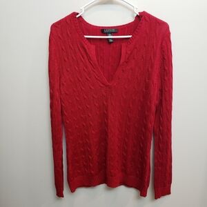 Lauren Ralph Lauren Red Sweater Vneck Holiday Size Large